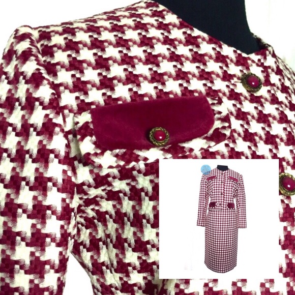 80s vtg Houndstooth Plaid Skirt Suit - Picture 5 of 10